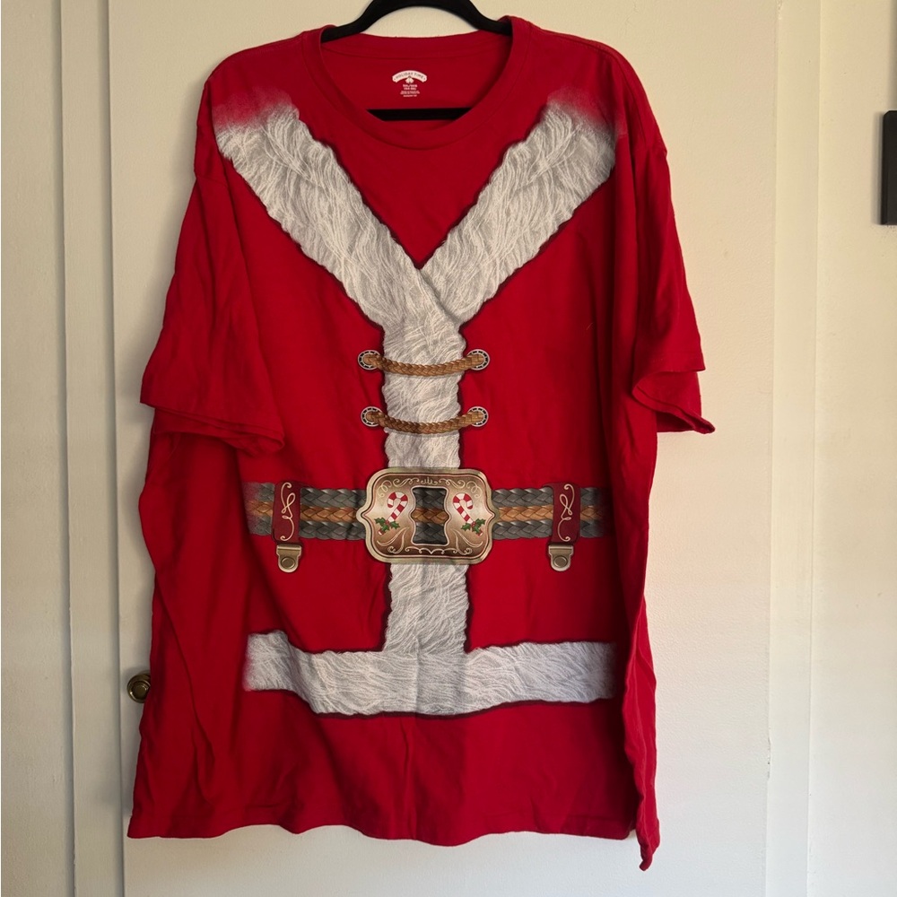 Santa Suit Shirt Holiday Time Mens Christmas Red Short Sleeve 3XL